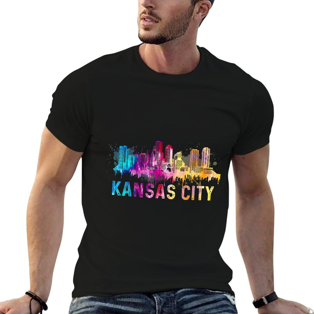 Kansas City Missouri Retro Watercolor Skyline Gifts  Soft T-Shirt