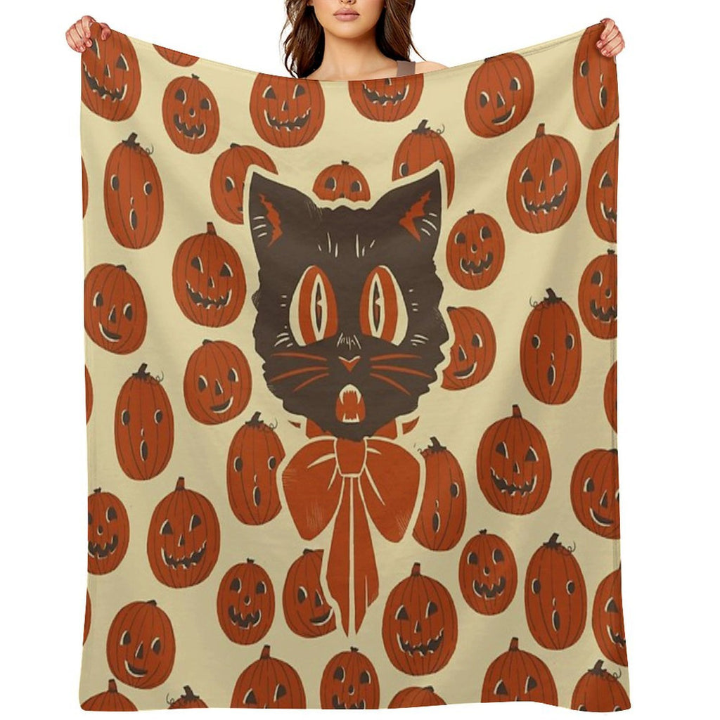 Vintage Inspired Halloween Scaredy Cat Travel-friendly Throw Blanket