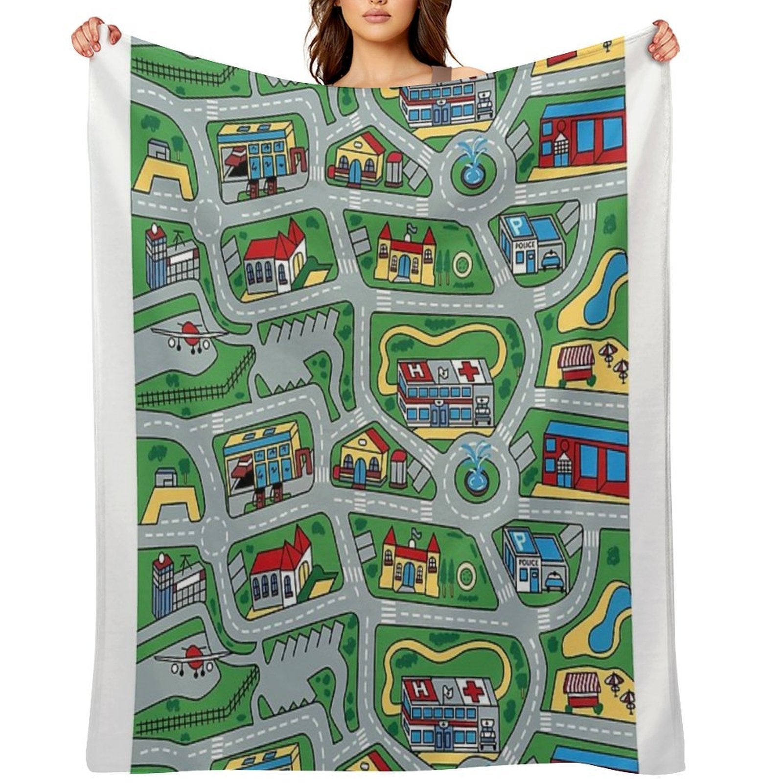 Car City Carpet Road Rug 90s Nostalgic Toy Premium Throw Blanket