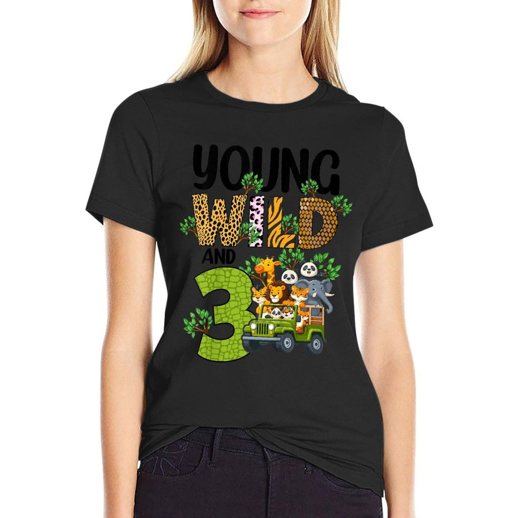 Kids Young Wild And Three Safari Animals Jungle Birthday Party To  Classic T-Shirt