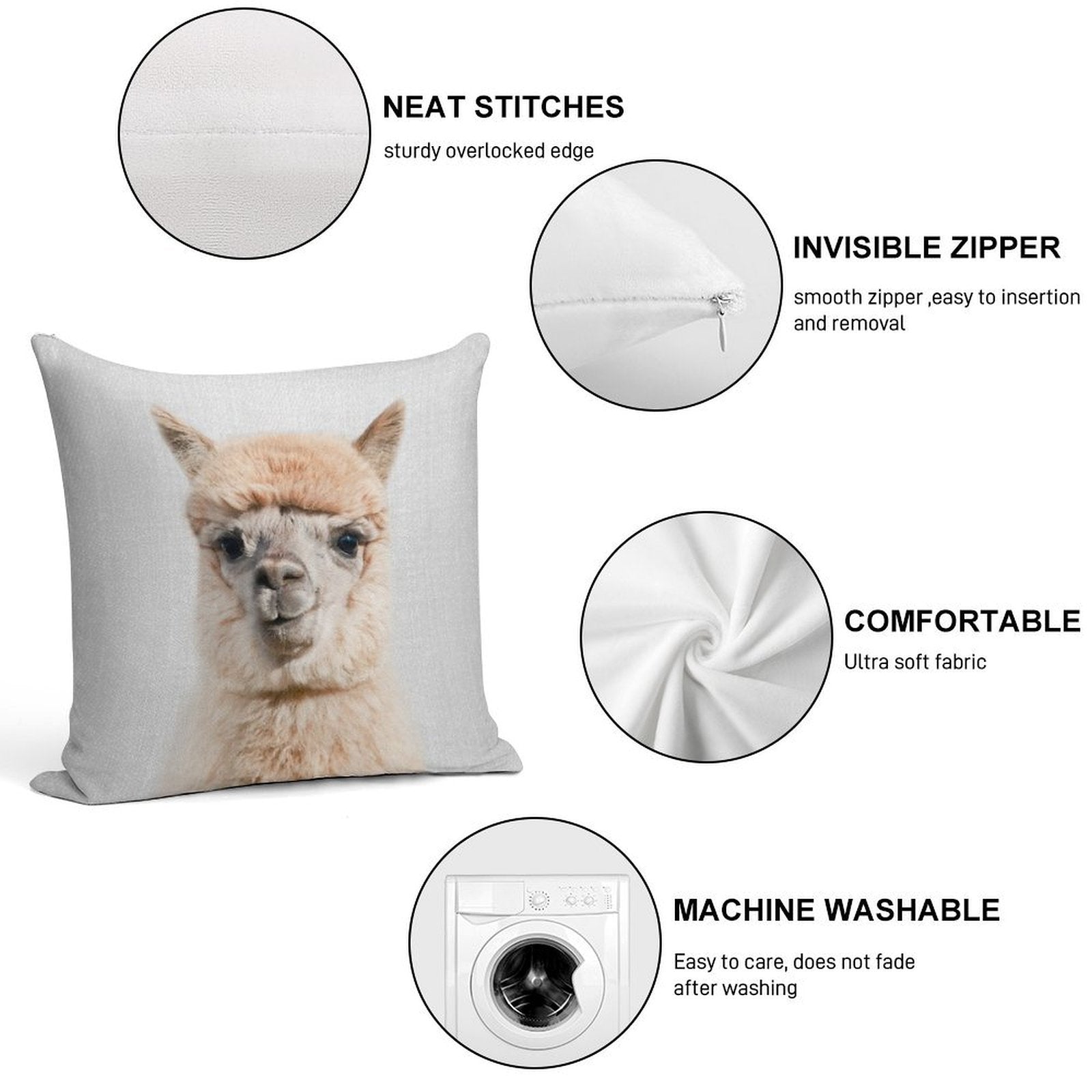 Alpaca - Colorful Soft Gift Ready Throw Pillow