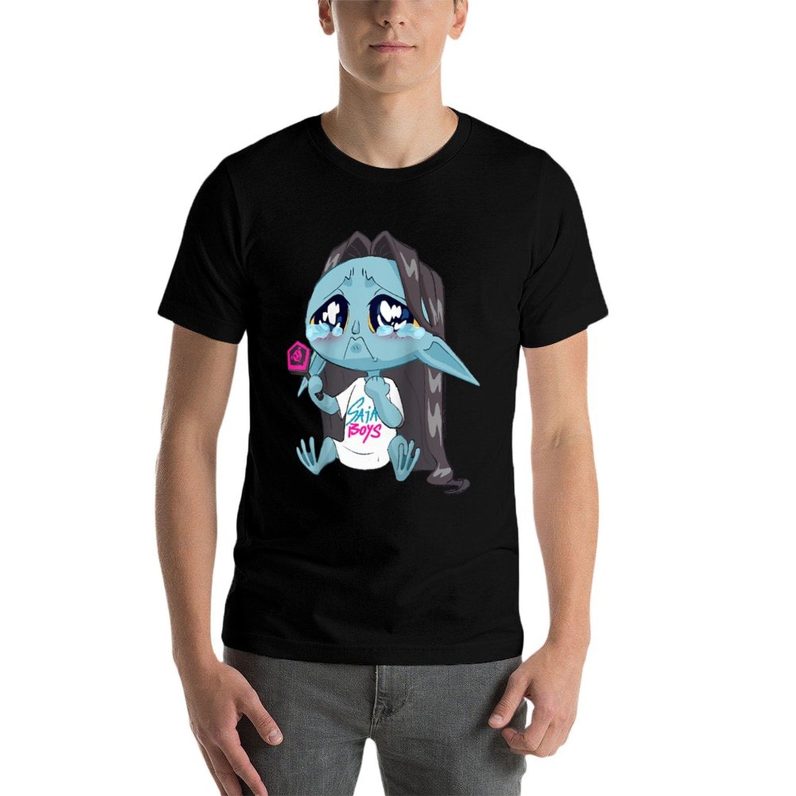Kpop Demon Hunters Chibi Crying Saja Boys Demon Fan Raglan Baseball  Oversized Silhouette T-Shirt