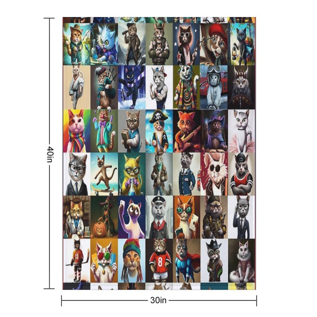 Cat Crazy Collection Puzzle Plush Throw Blanket