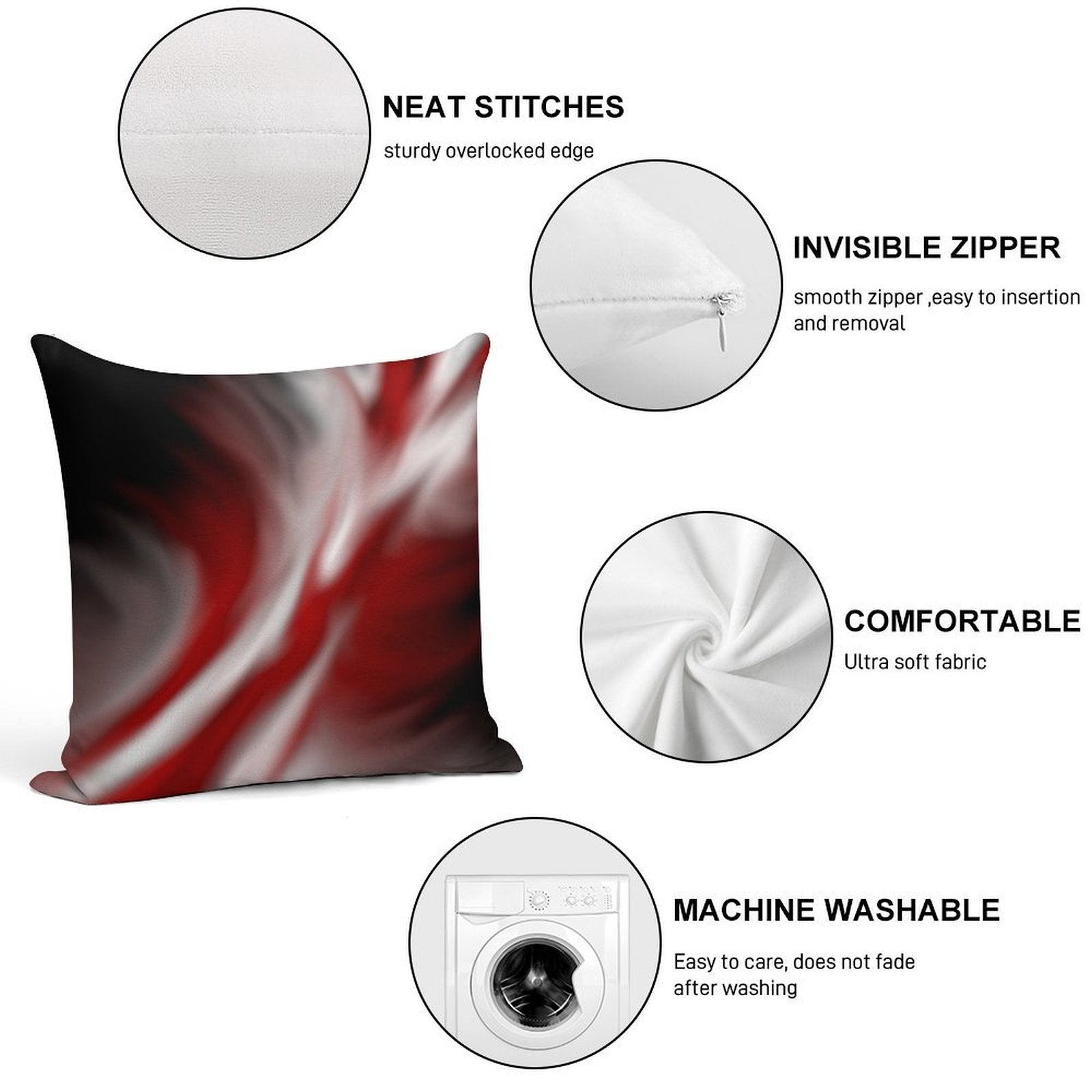 Decorative Red And White Soft Shrink-Resistant Throw Pillow