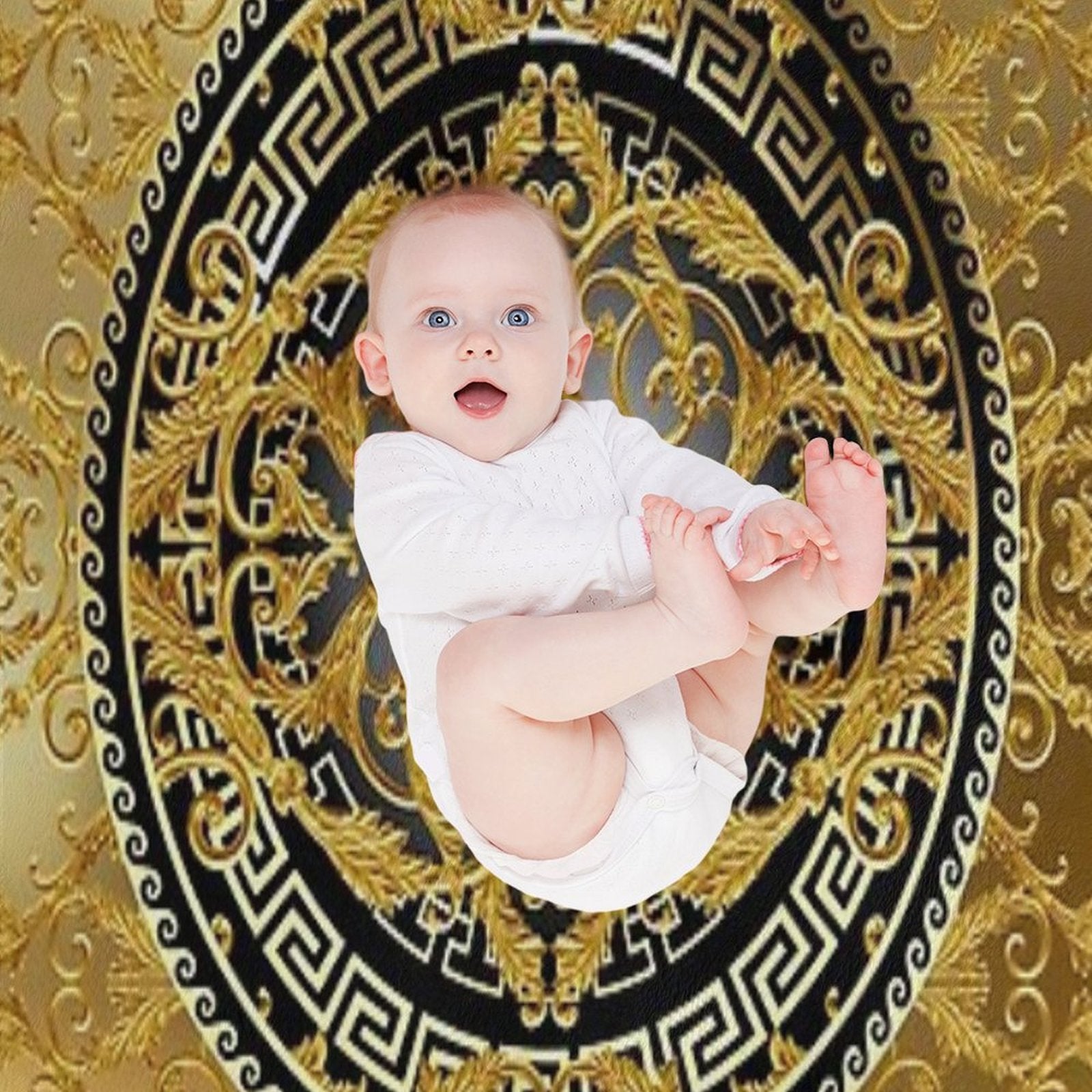 Ornate Baroque Black Gold Greek Keys Meander Travel-friendly Throw Blanket