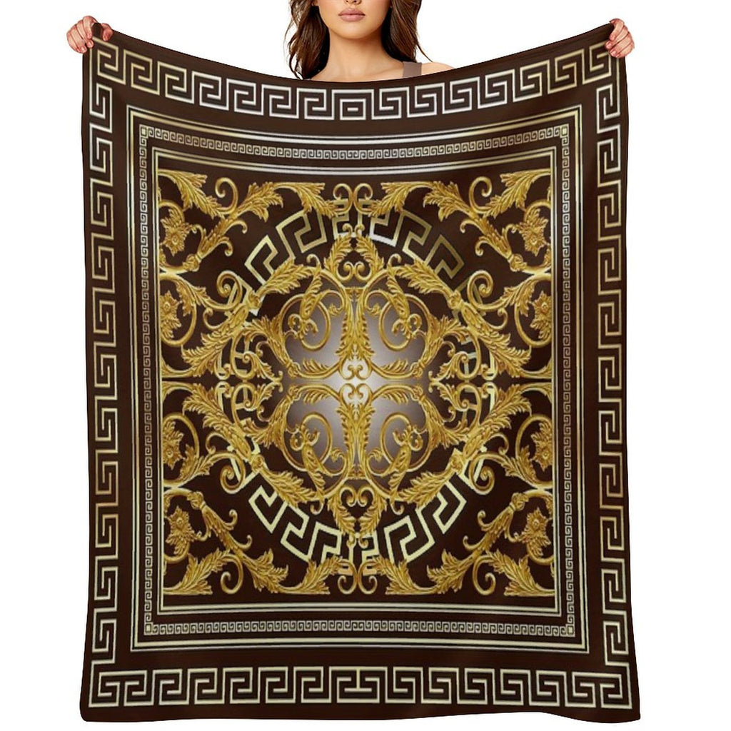 Baroque Greek Keys Gold Maroon Anti-pilling Throw Blanket