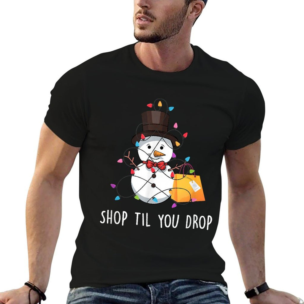 Shop Til You Drop Apparel Merry Christmas Snowman Shopping  Summer-ready Fabric T-Shirt
