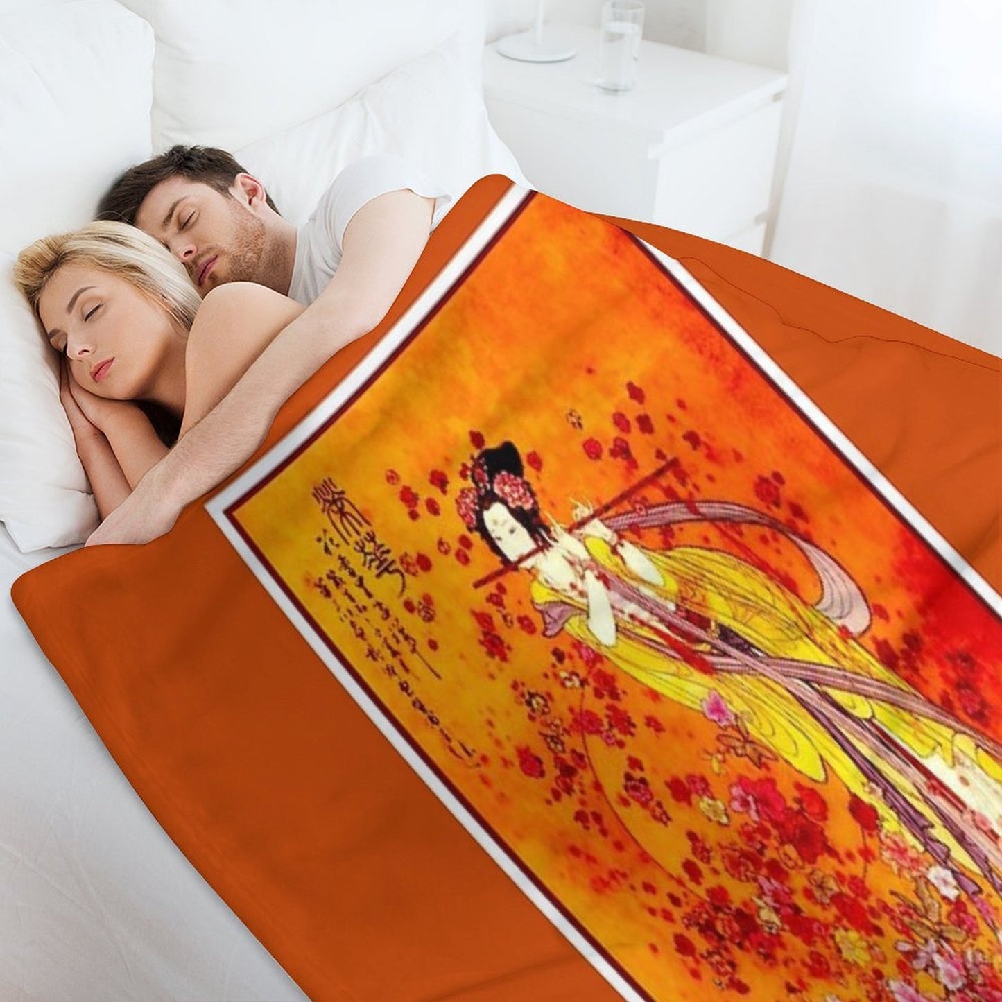 JAPANESE GEISHA PLAYING FLUTE Vintage Tourism Print All-season Throw Blanket
