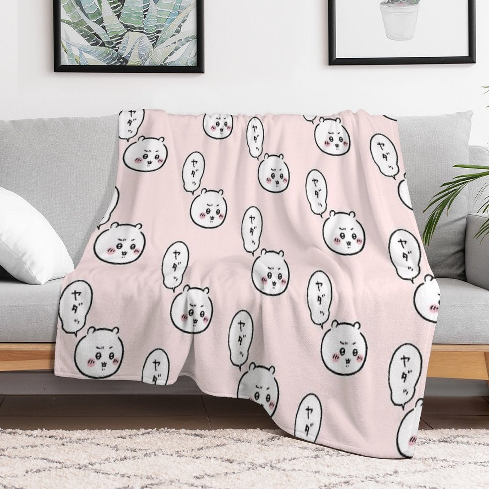 Chiikawa - Yada! No Way ちいかわ  Hachiware Usagi ハチワレ, うさぎ  Cute Kawaii Characters Bear Cat Rabbit Machine-washable Throw Blanket