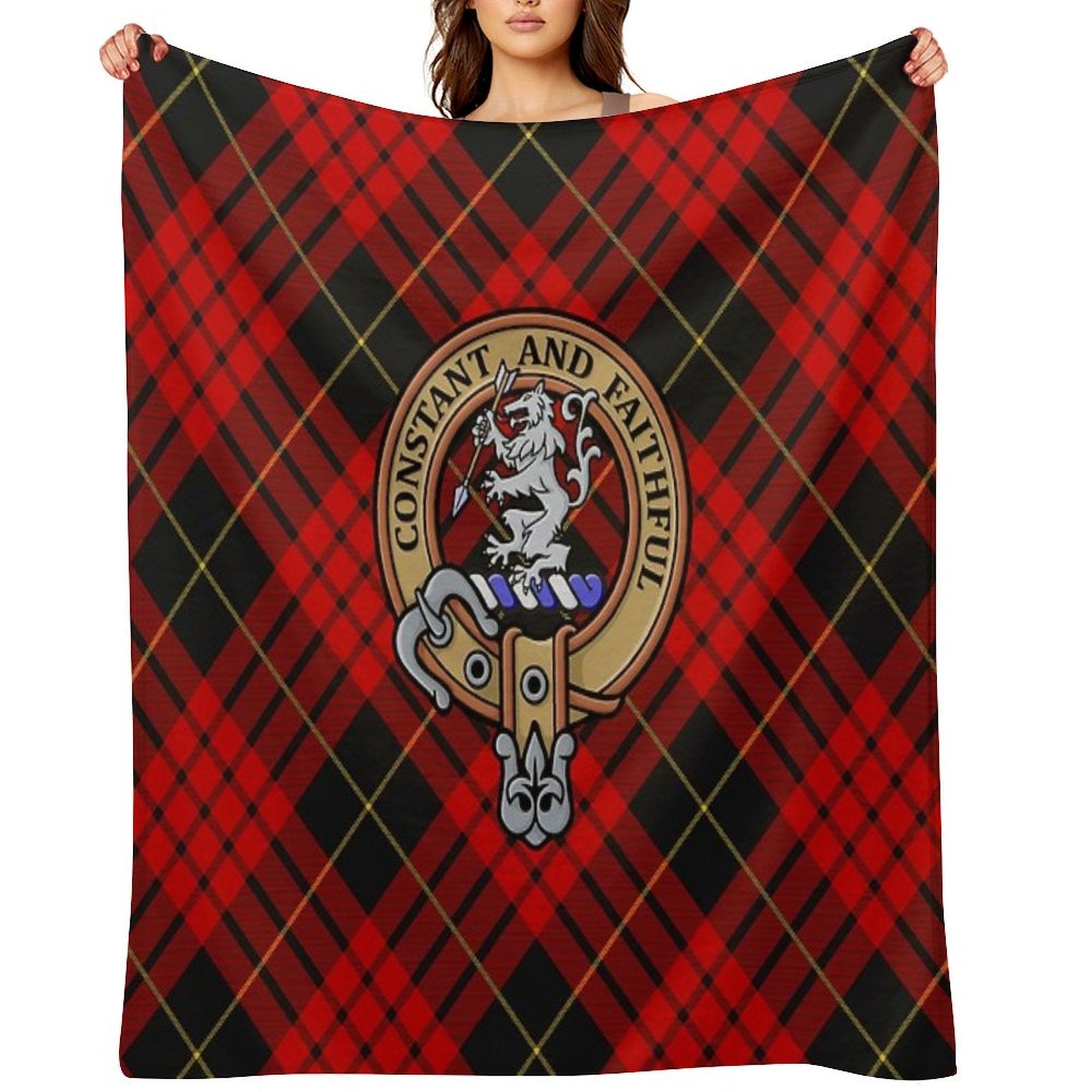 Clan MacQueen Crest over Tartan Premium Throw Blanket