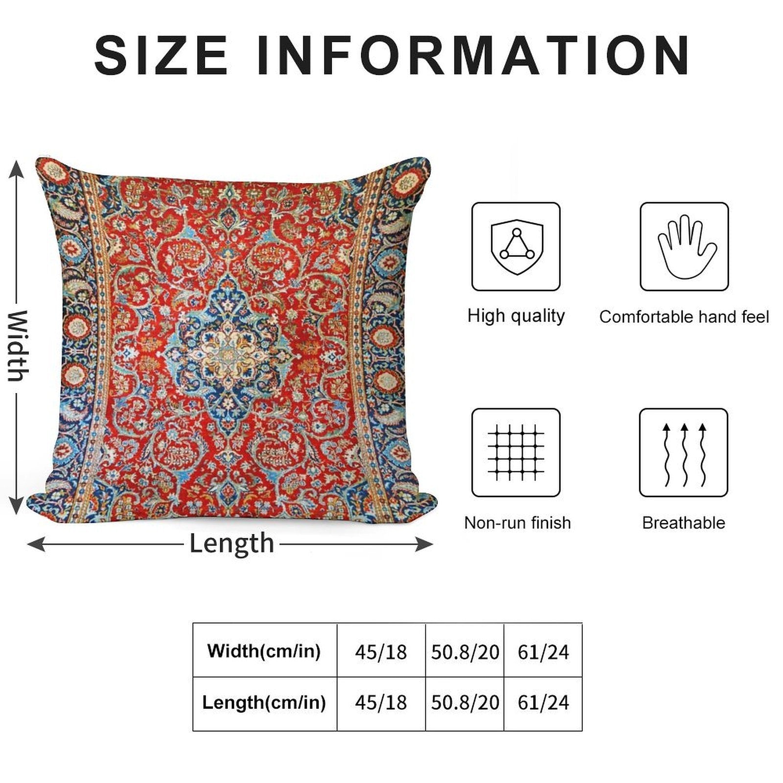Red Blue Antique Floral Persian Carpet Print Soft Anti-Pilling Throw Pillow