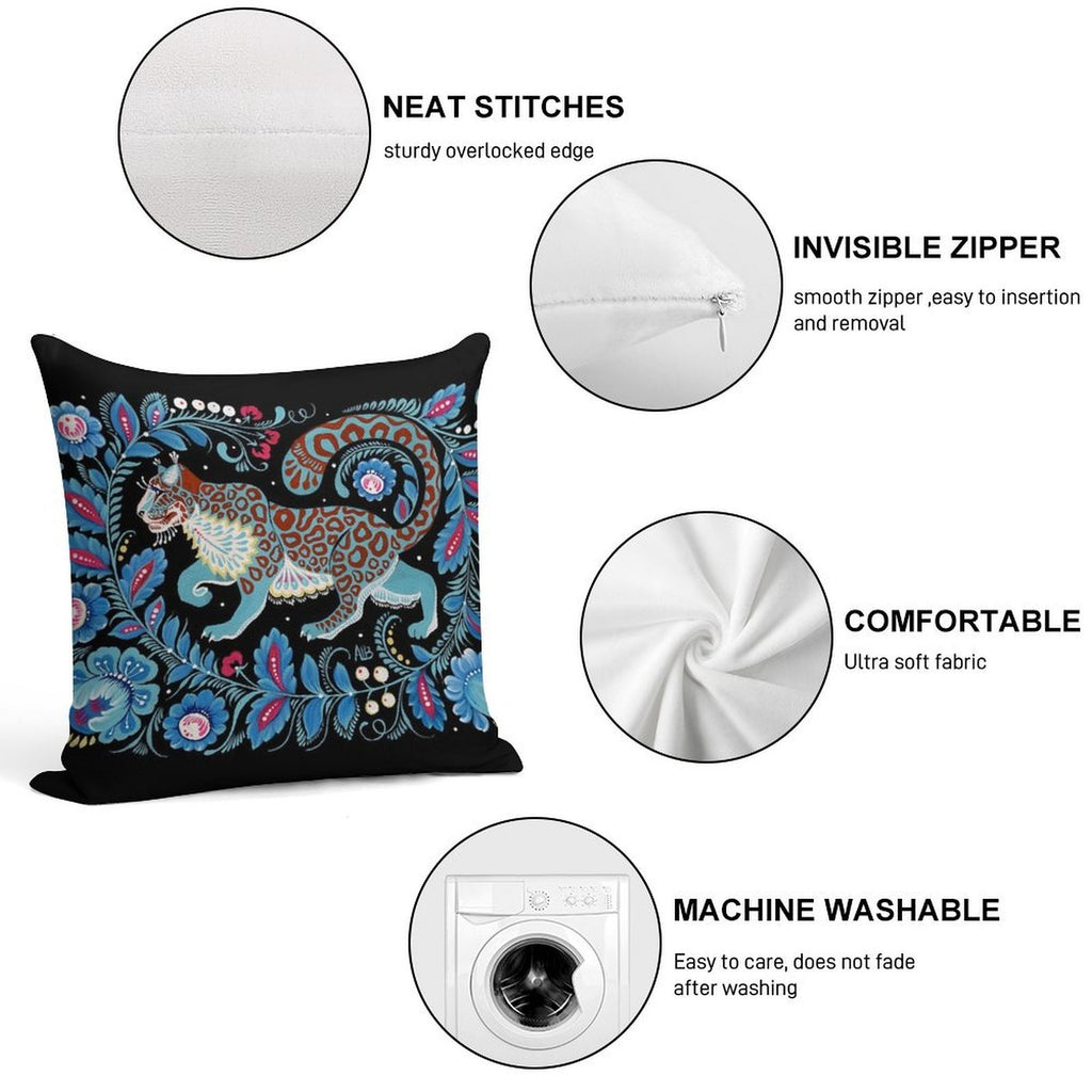 Snow Leopard Folk Art Soft Bedroom Essential Throw Pillow