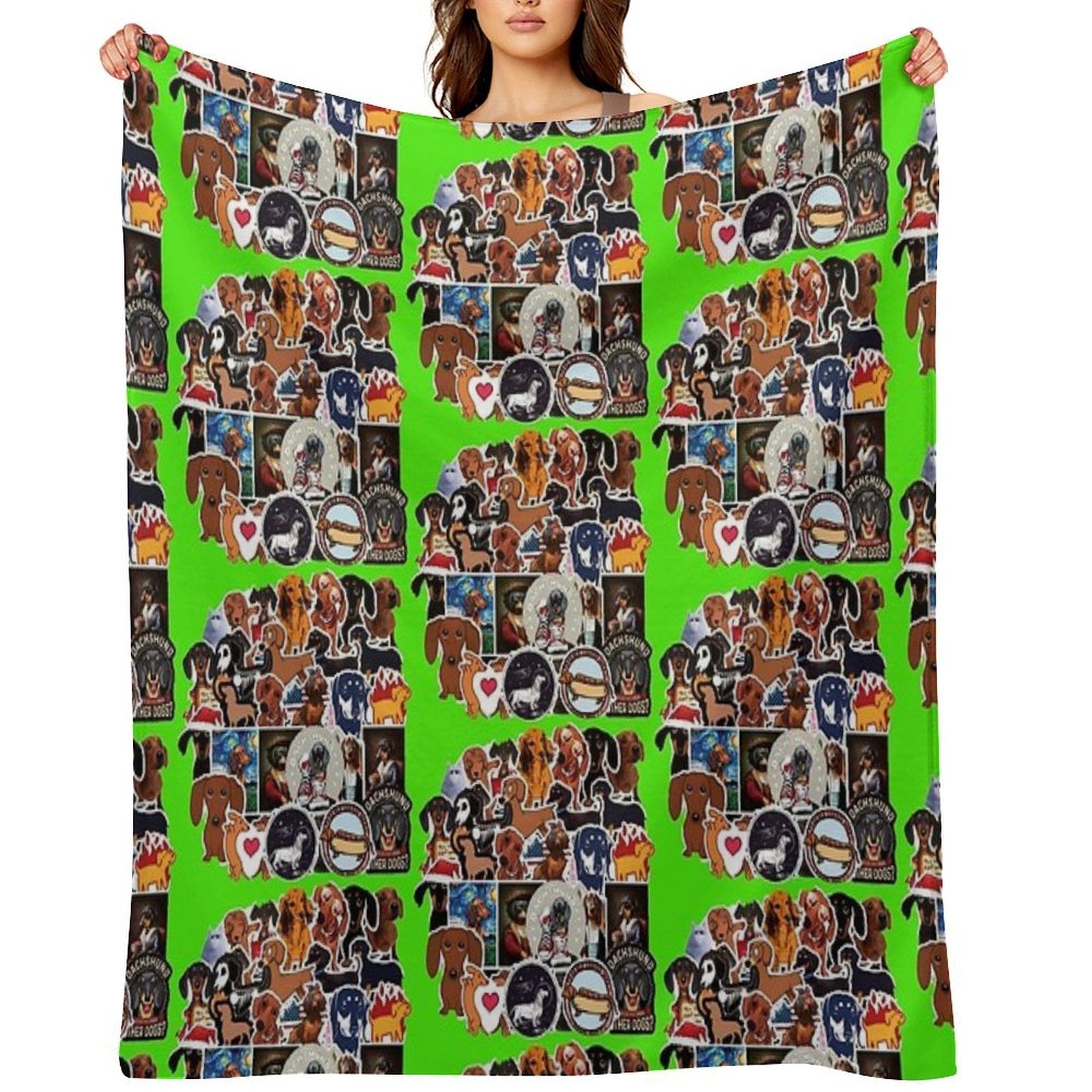 I Love Dachshunds, Collage. Easy Care Throw Blanket
