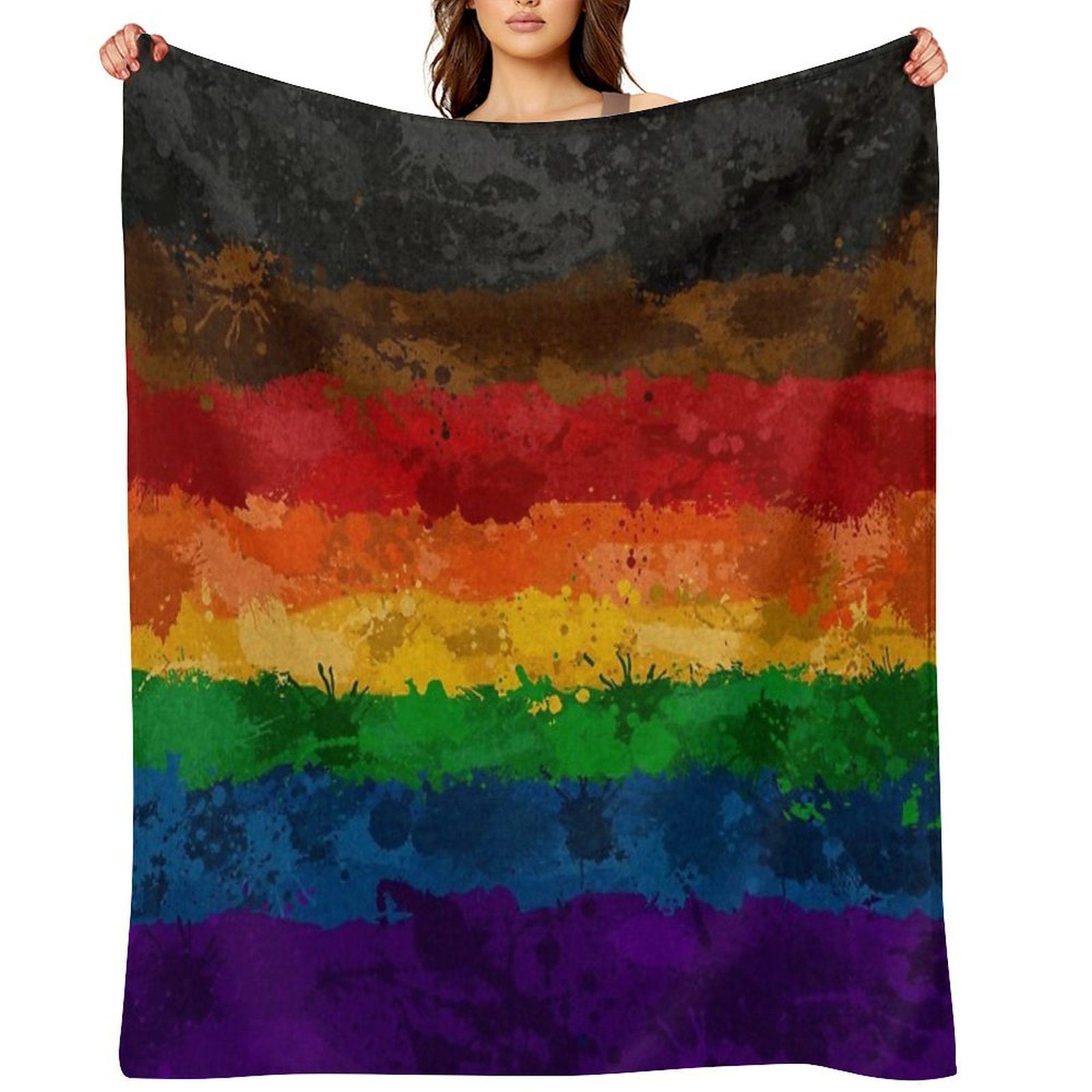 Abstract Paint Splatter Inclusive Rainbow Pride Flag Pattern Wrinkle-free Throw Blanket