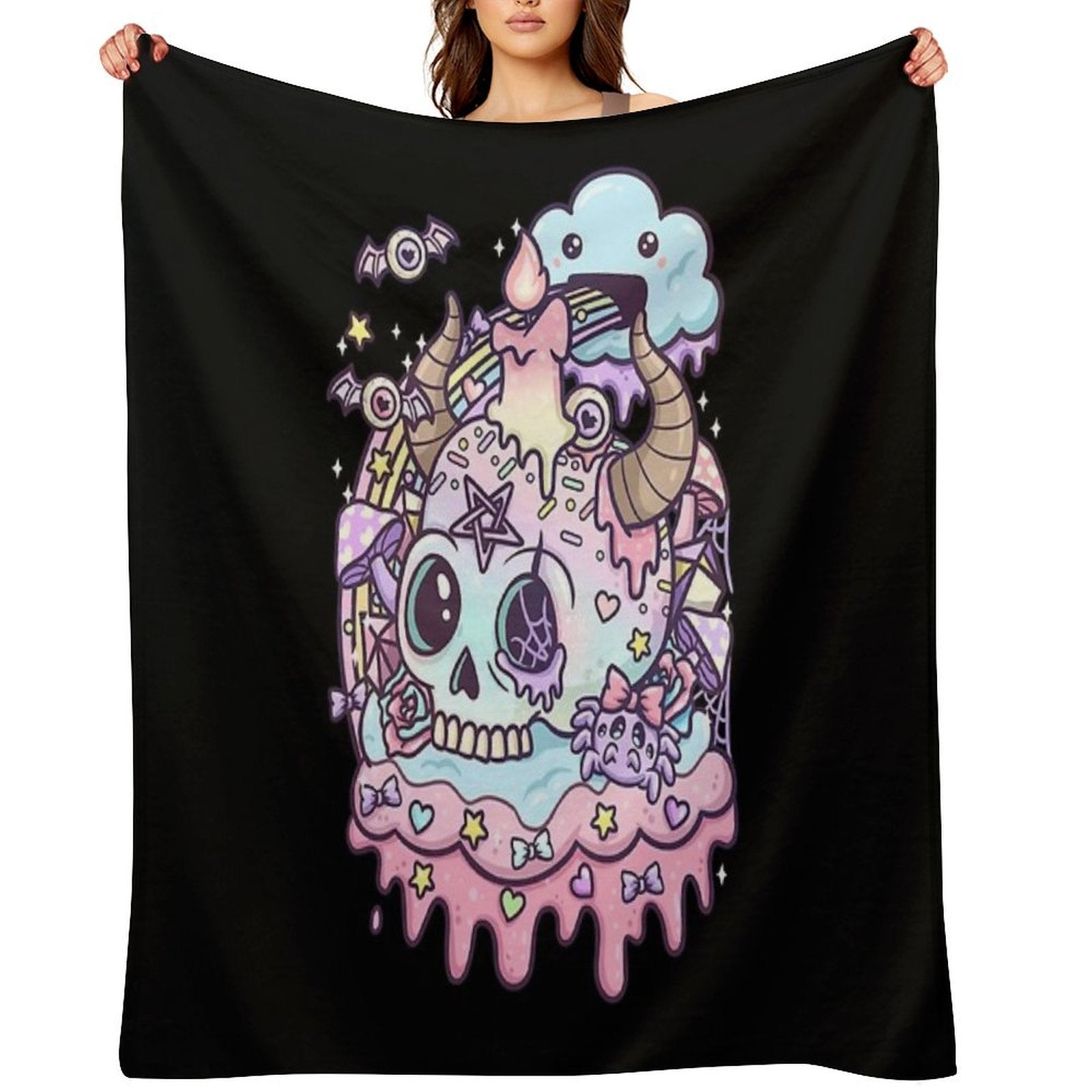 Pastel Goth Skull Kawaii Anti-pilling Throw Blanket