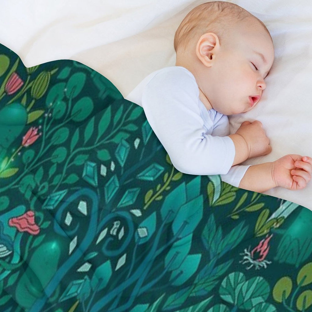 Emerald Forest Keepers. Fairy Woodland Creatures. Tree, Plants And Mushrooms Shrink-resistant Throw Blanket