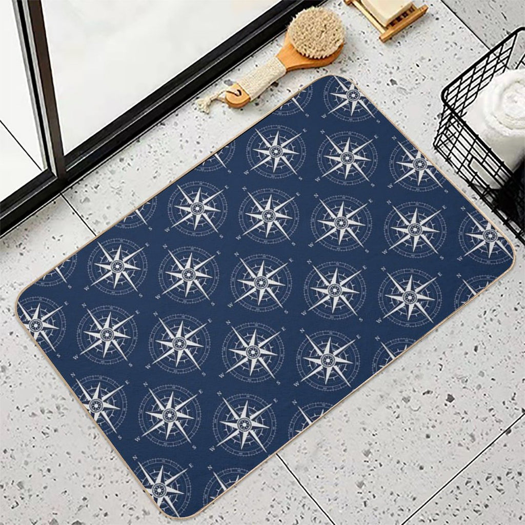 Vintage Nautical Compass Rose ~ Nautical Pattern ~ White on Navy Blue  Easy Maintenance Bath Mat