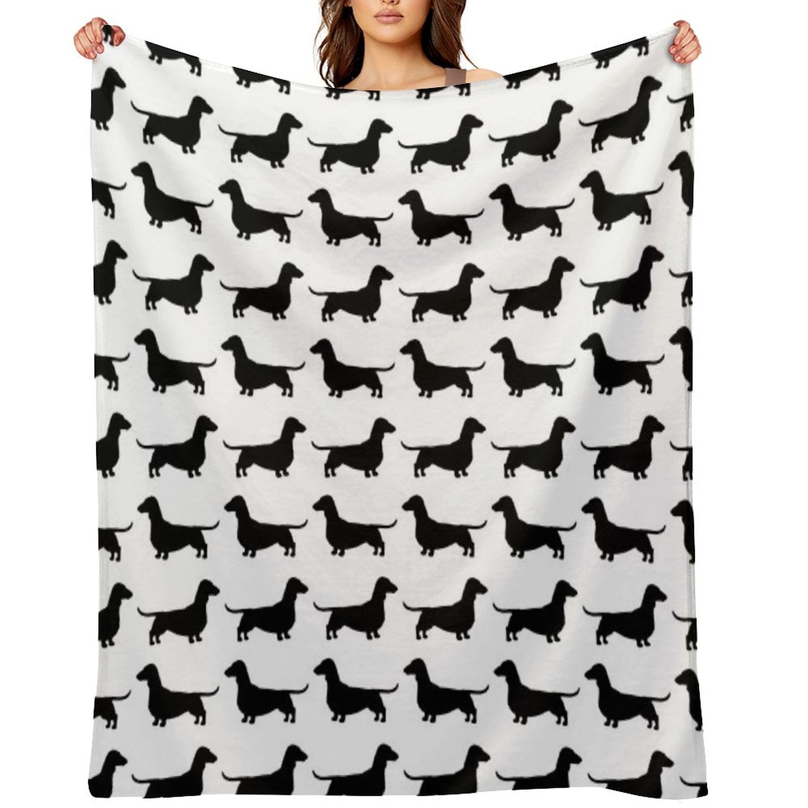 Dachshund Dog Silhouette(s)  Smooth Coated Wiener Dog Velvety-soft Throw Blanket