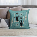 Mid Century Meow on Blue - Large Scale Soft Bedroom Essential Throw Pillow