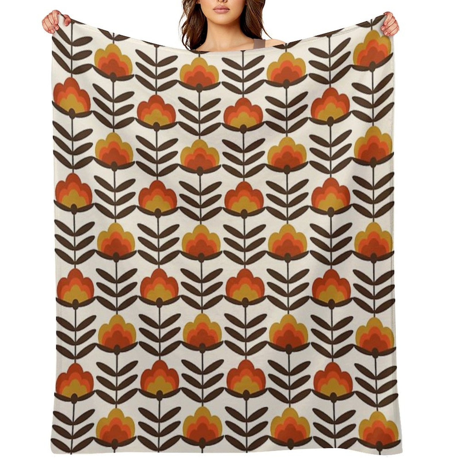 Boogie - Retro Florals Minimal Trendy 70s Style Throwback Flower Pattern Versatility Throw Blanket