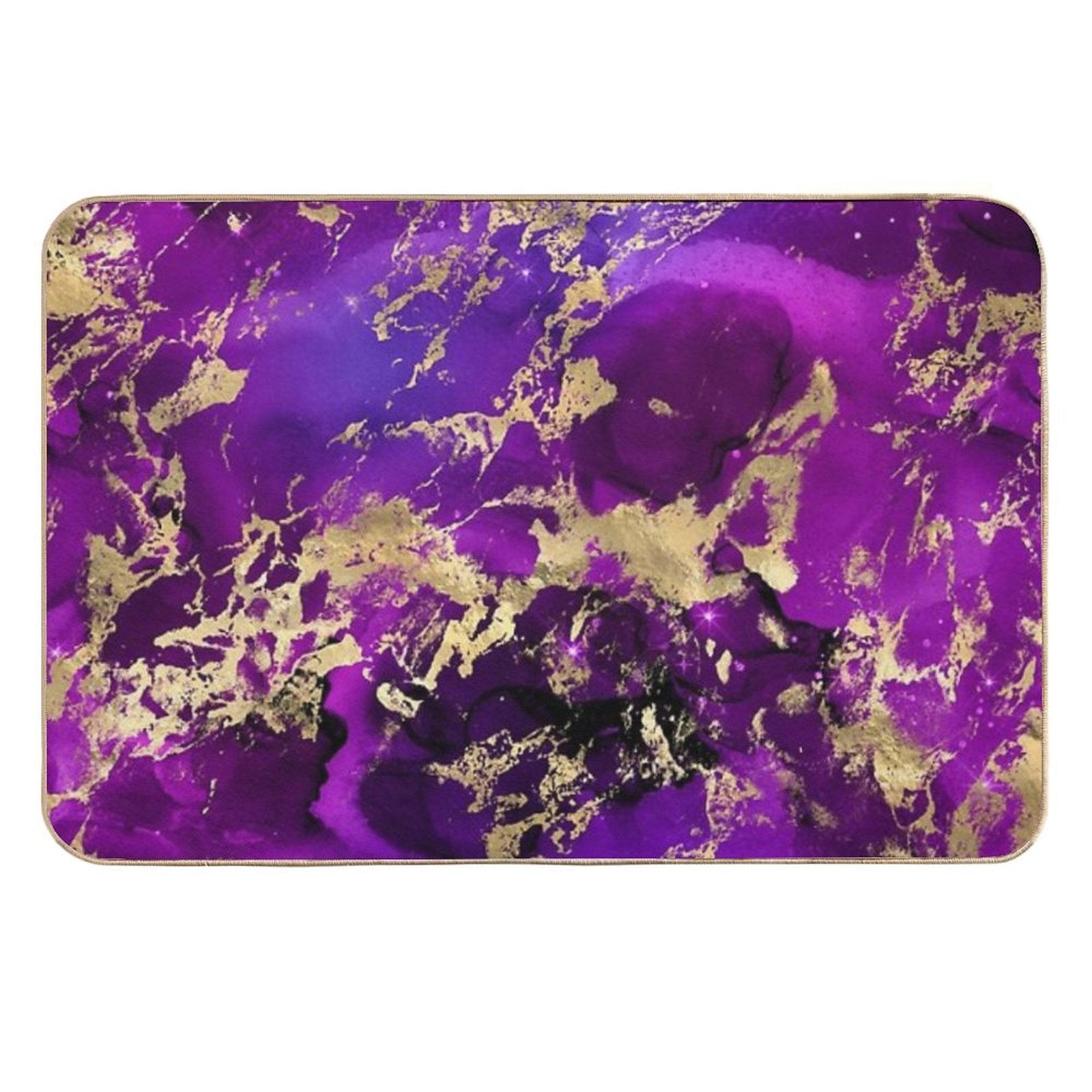 Marble Galaxy in Royal Purple And Gold Splash  Easy Maintenance Bath Mat