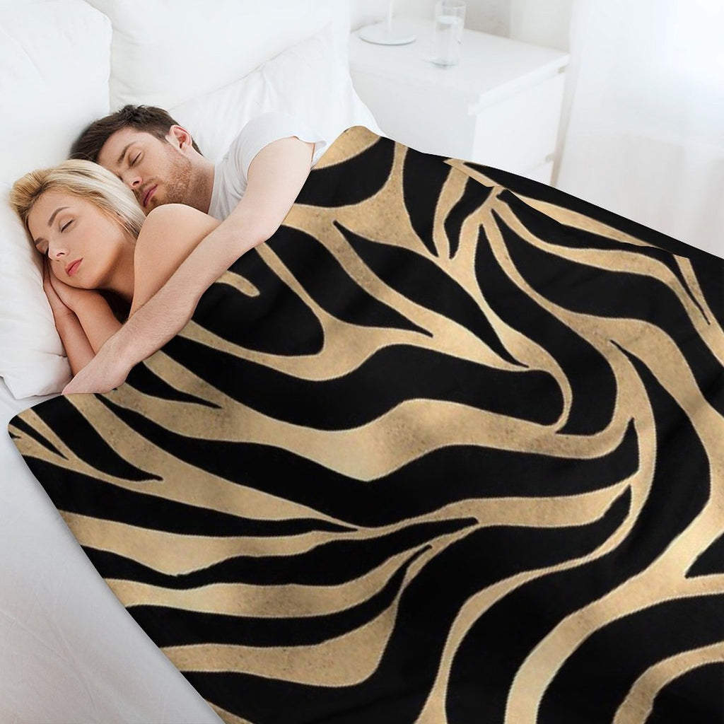 Elegant Metallic Gold Zebra Black Animal Print Lightweight Throw Blanket
