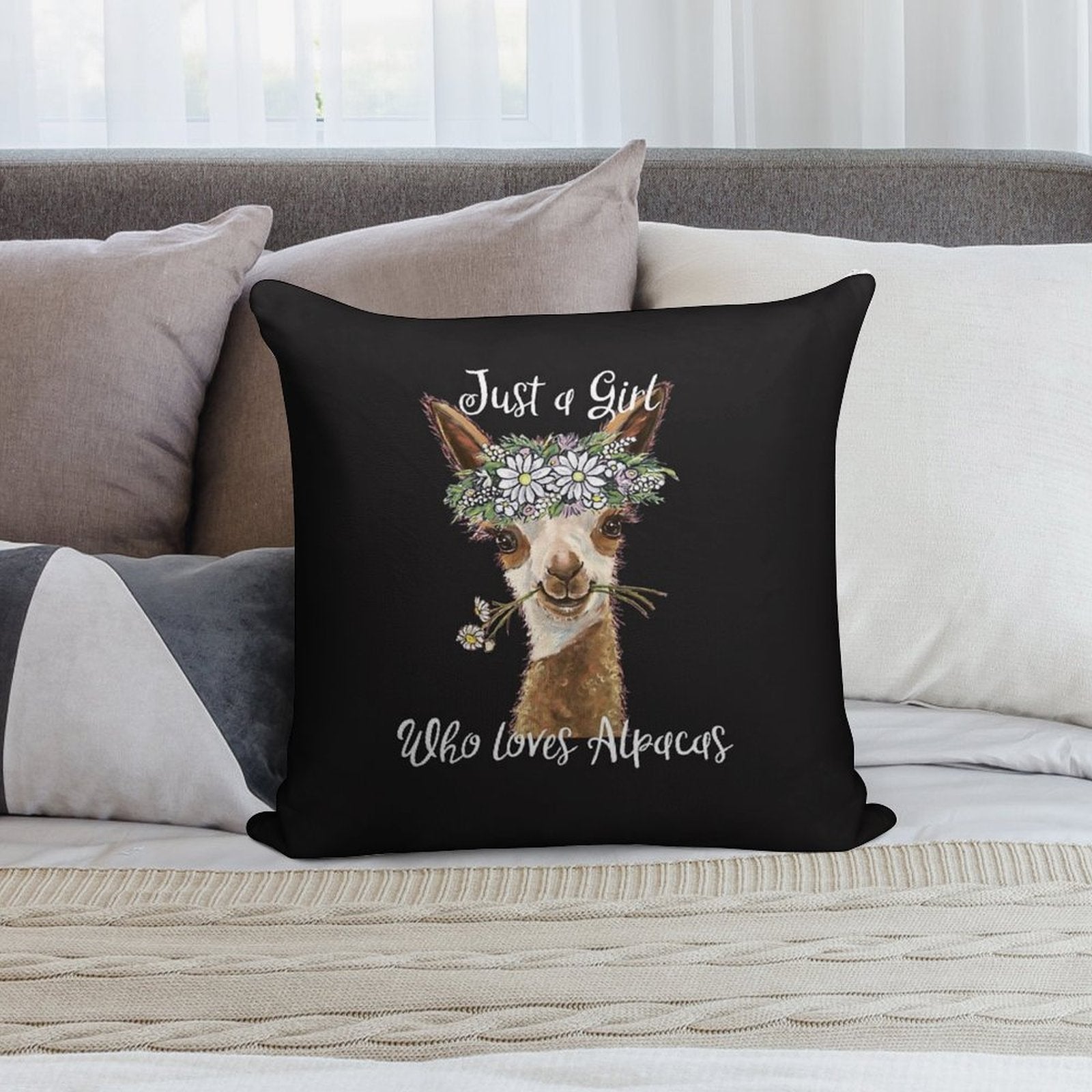 Just A Girl Who Loves Alpacas Shirt, Just A Girl Who Loves Alpaca Gifts Soft Shrink-Resistant Throw Pillow