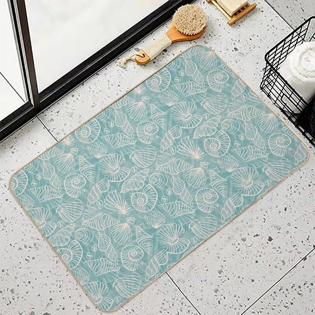 Summer Seashell - Blue Vintage Holiday Season - Relax  Repositionable Bath Mat
