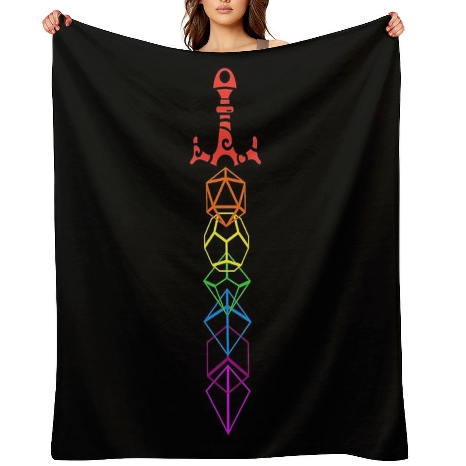 Dice Sword Rainbow Tabletop RPG Gaming Wrinkle-free Throw Blanket
