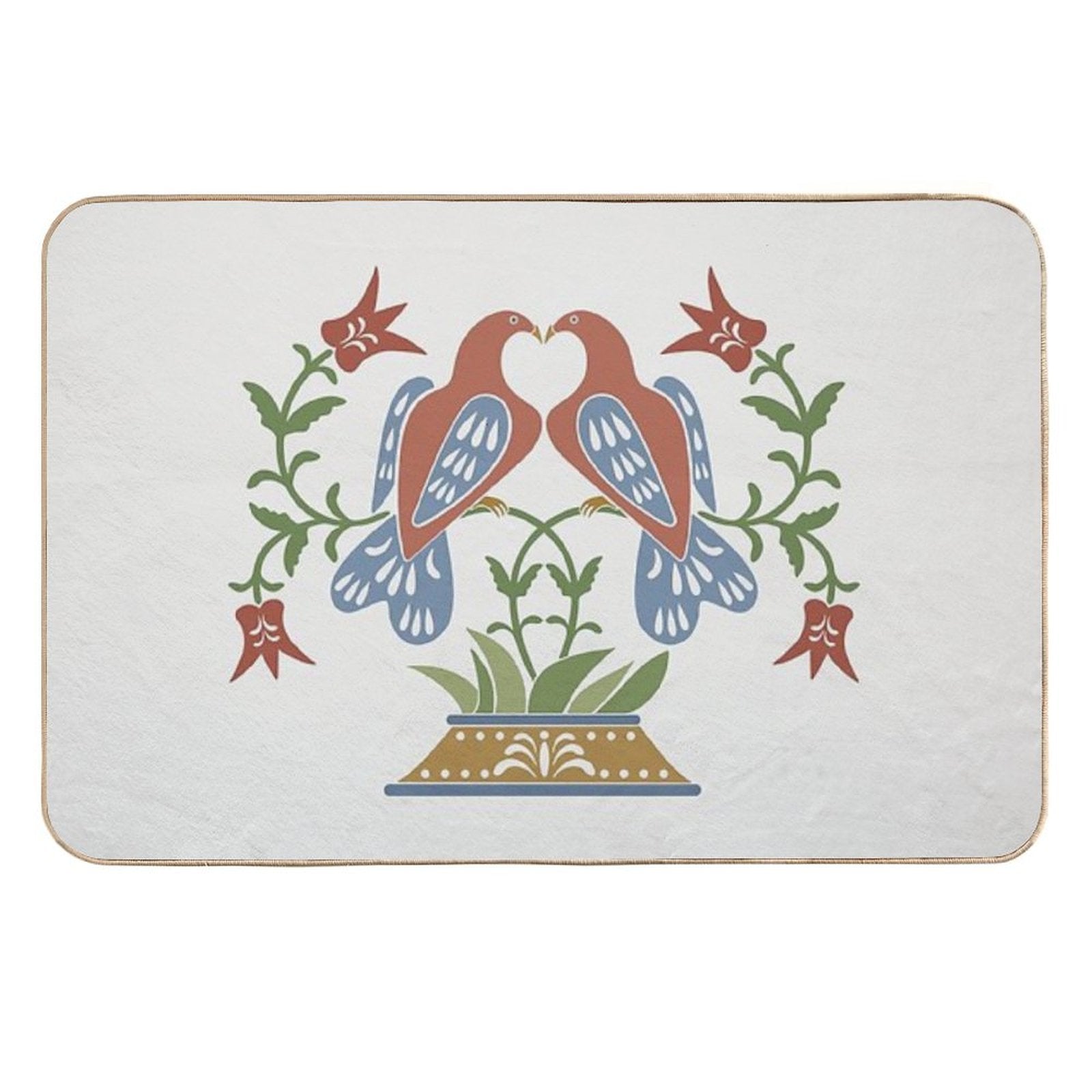 Folk Art Love Birds with Tulips  Pet-Safe Bath Mat