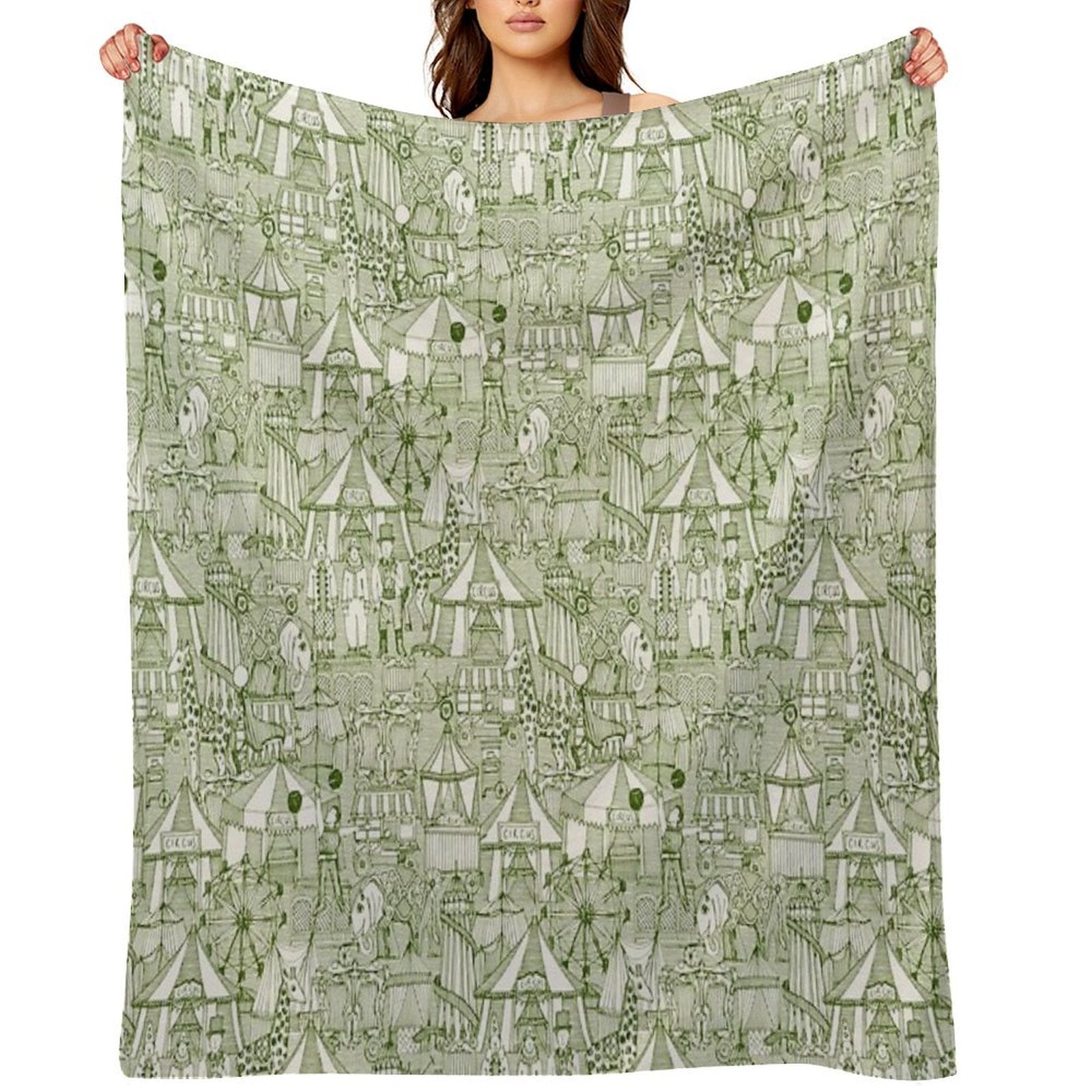 Retro Circus Green Ivory Durable Throw Blanket