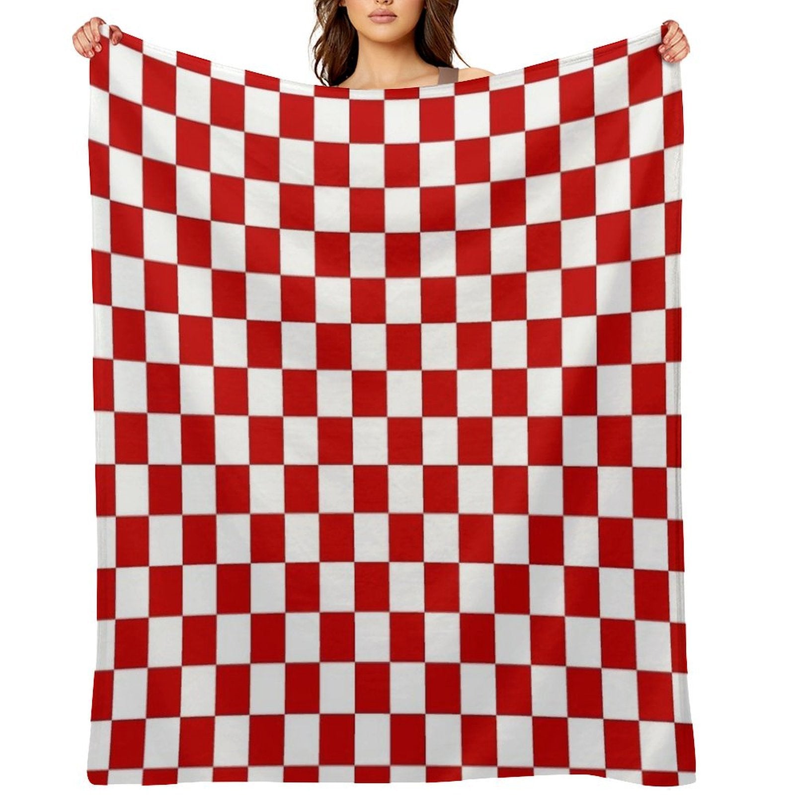 Cherry Red And White Checkerboard Pattern Premium Throw Blanket