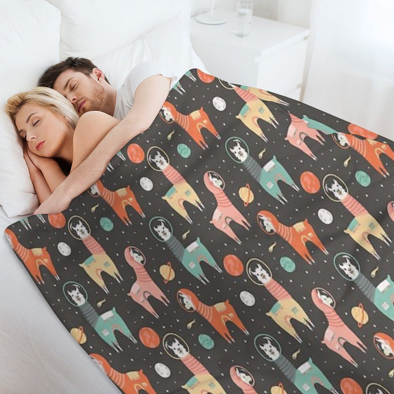 Astronaut Llamas in Space Shrink-resistant Throw Blanket