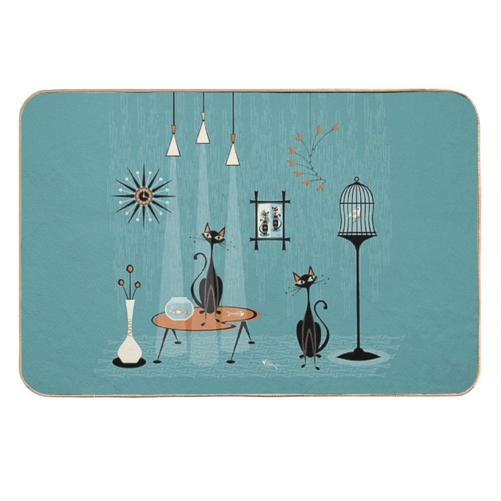 Mid Century Mischief  Cat Red-Handed II  Absorbent Bath Mat