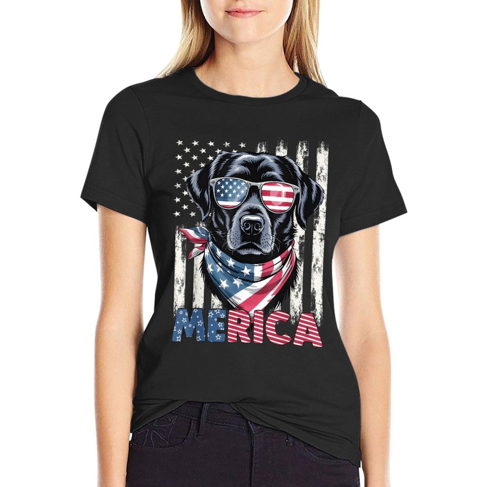 Labrador Retriever USA Merica Patriotic Dog 4th July  Relaxed-fit T-Shirt