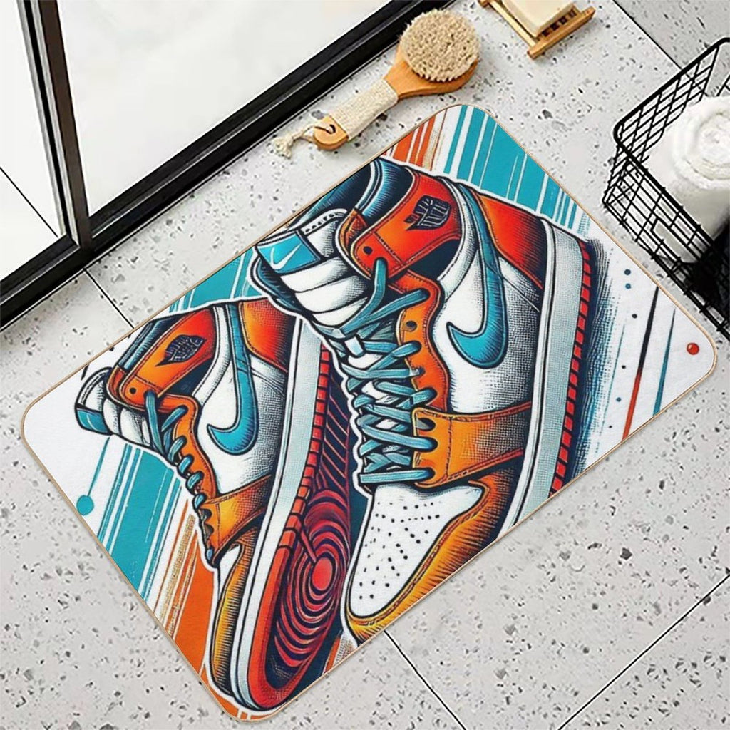 Stylized Illustration of Nike High-top Sneakers with A Vibrant Color Scheme  Stain-Proof Bath Mat