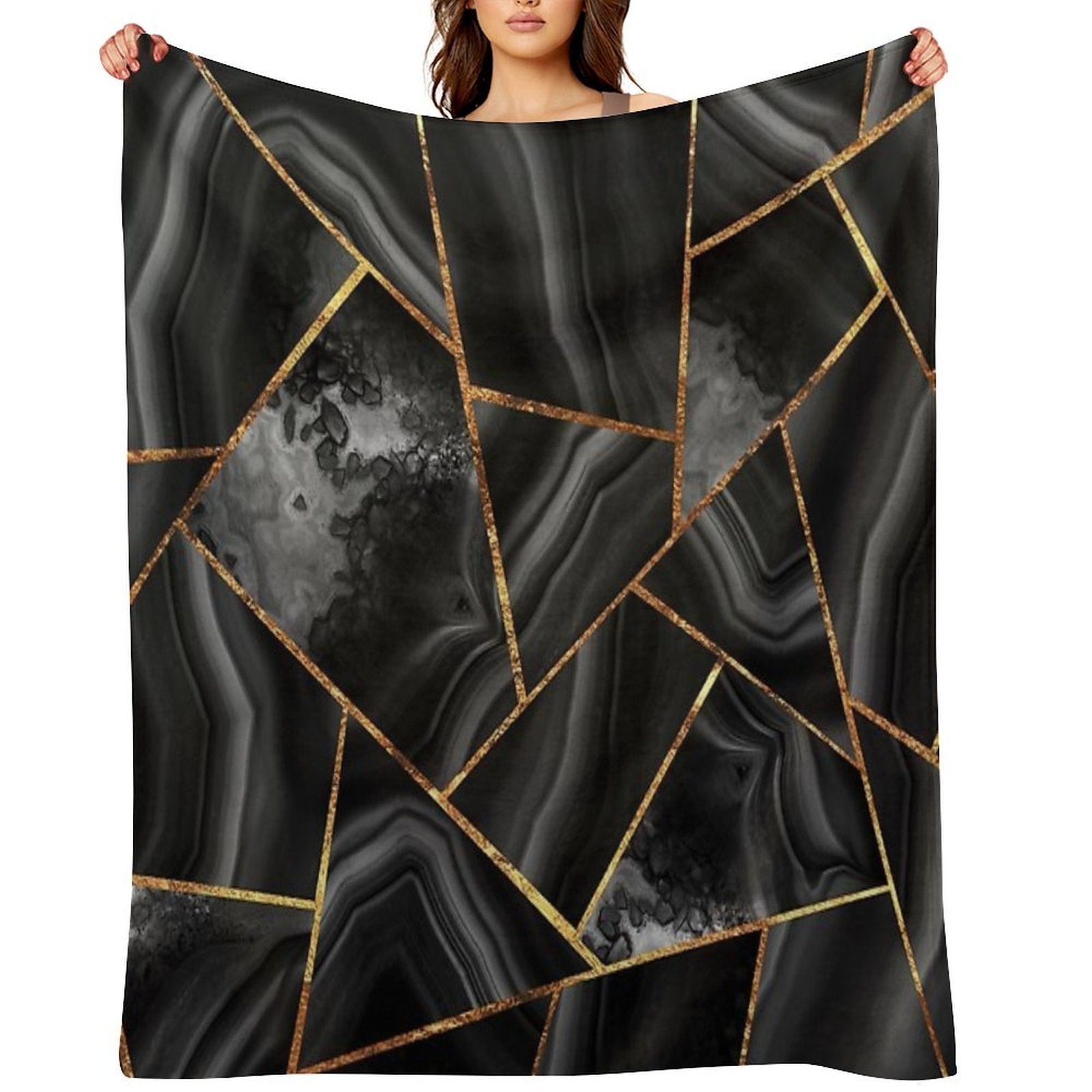 Black Night Agate Gold Geometric Glam #2 #geo #decor #art Comfort Throw Blanket