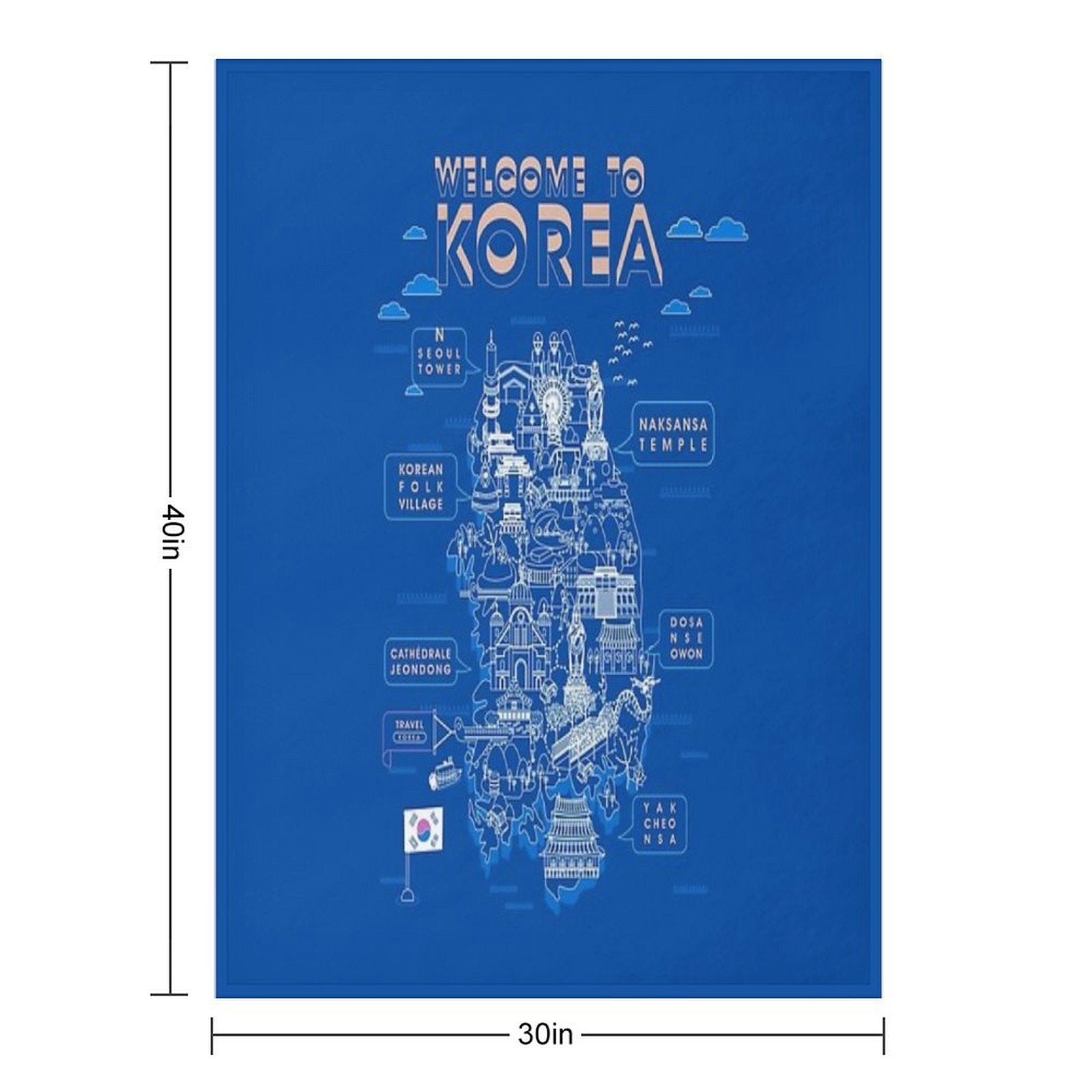 Welcome To South Korea Travel Map Velvety-soft Throw Blanket