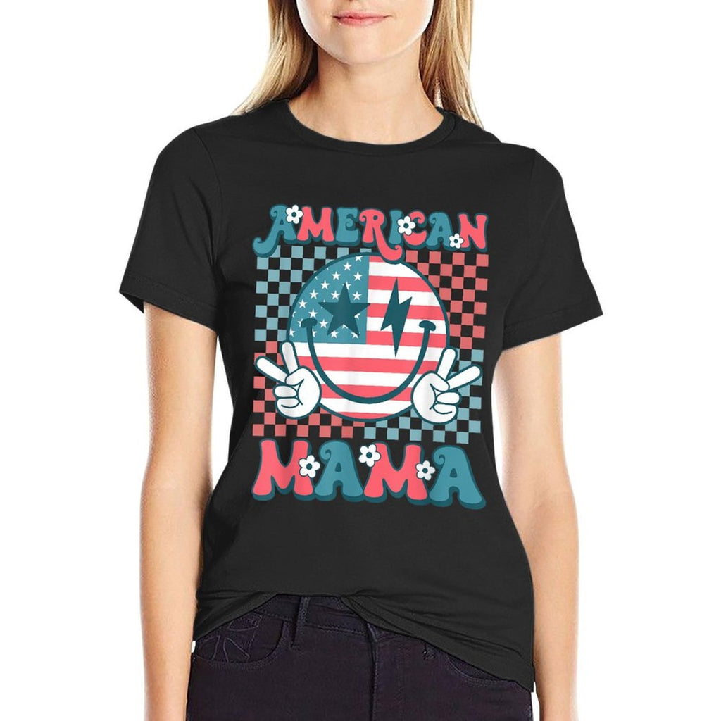 Retro Groovy Fourth 4th of July Smile For Mom American Mama  Breathable T-Shirt