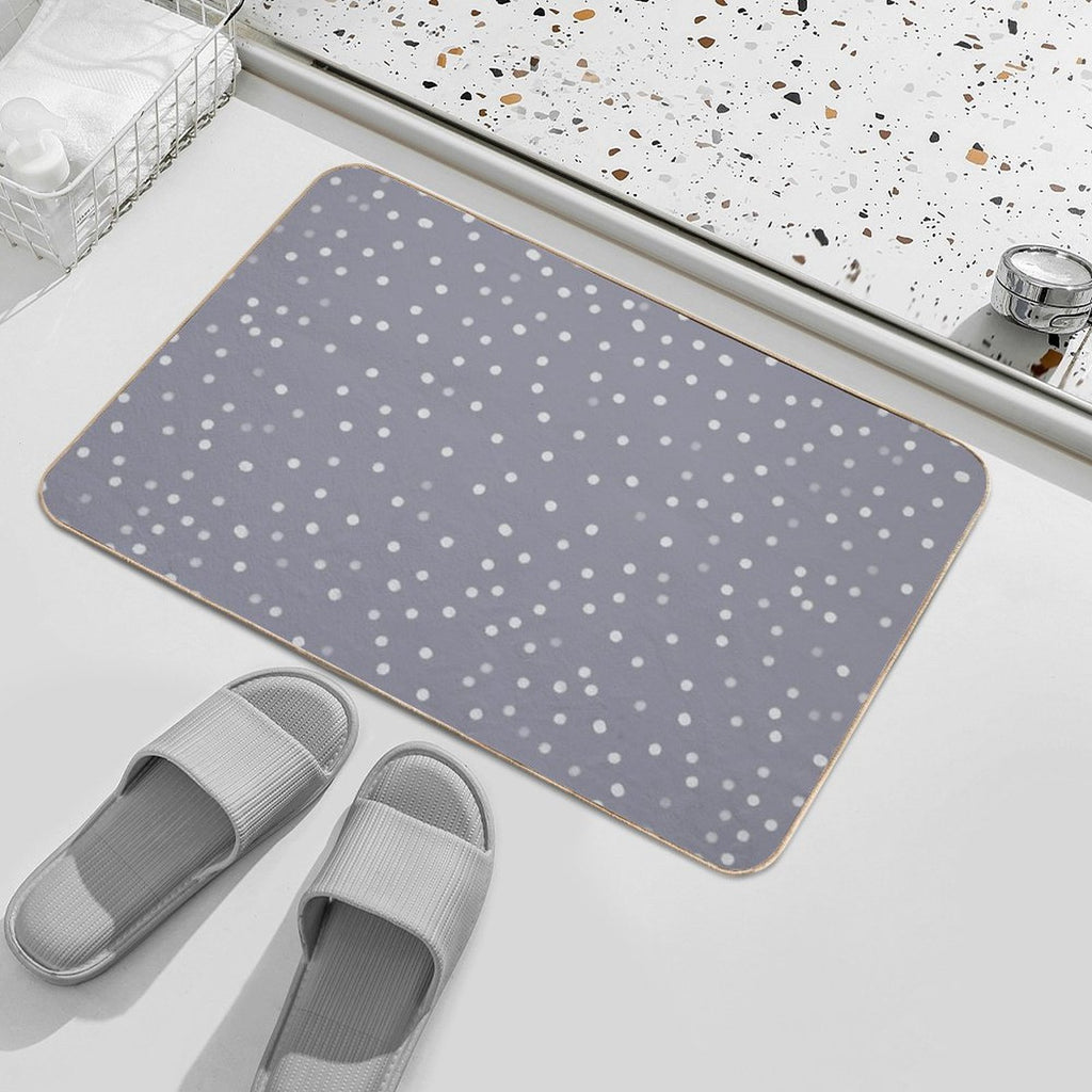 Blue Grey And White Color Polka Dots Design  Easy To Clean Bath Mat