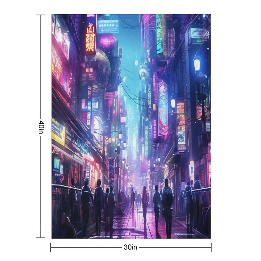 Cyberpunk Tokyo Dreamscape Velvety-soft Throw Blanket