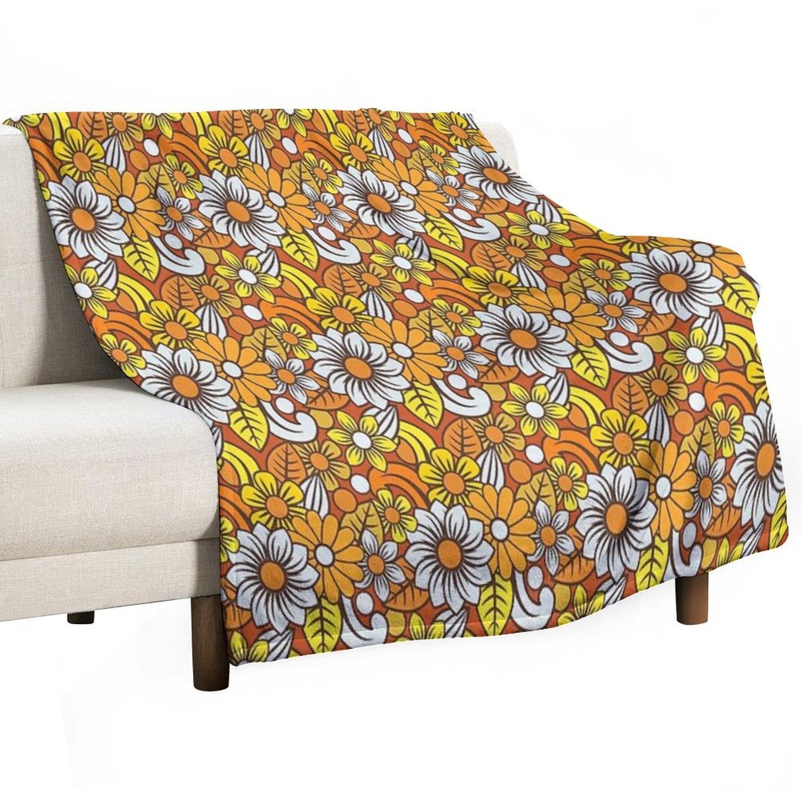 Retro 70s Flower Pattern Comfort Throw Blanket
