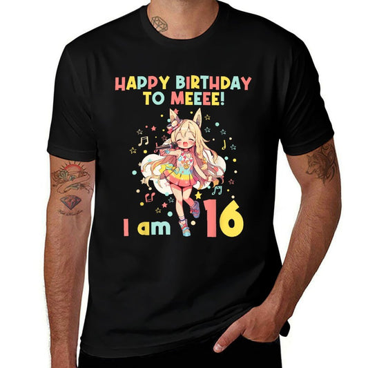 16 Years Old 16th Birthday for Girl Anime 16 Birthday  Heathered Texture T-Shirt