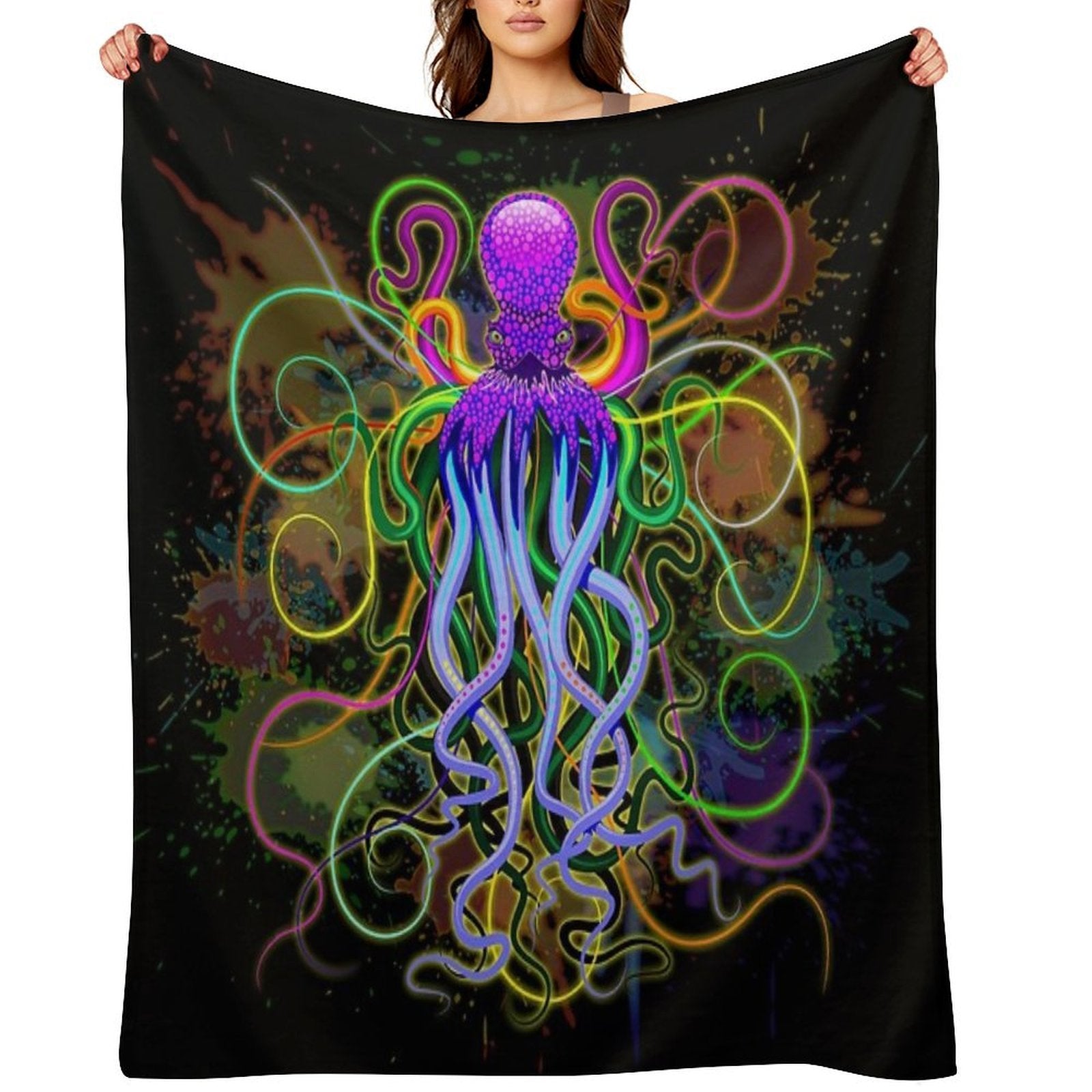 Octopus Psychedelic Luminescence Gift-ready Throw Blanket