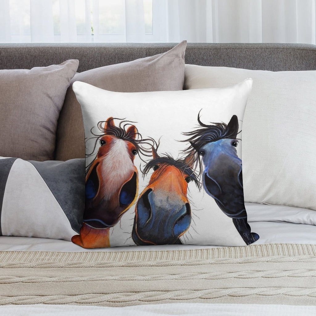 HaPPY HoRSe PRiNT ' WHo LeFT THe GaTe OPeN  ' BY SHiRLeY MacARTHuR Soft Shrink-Resistant Throw Pillow