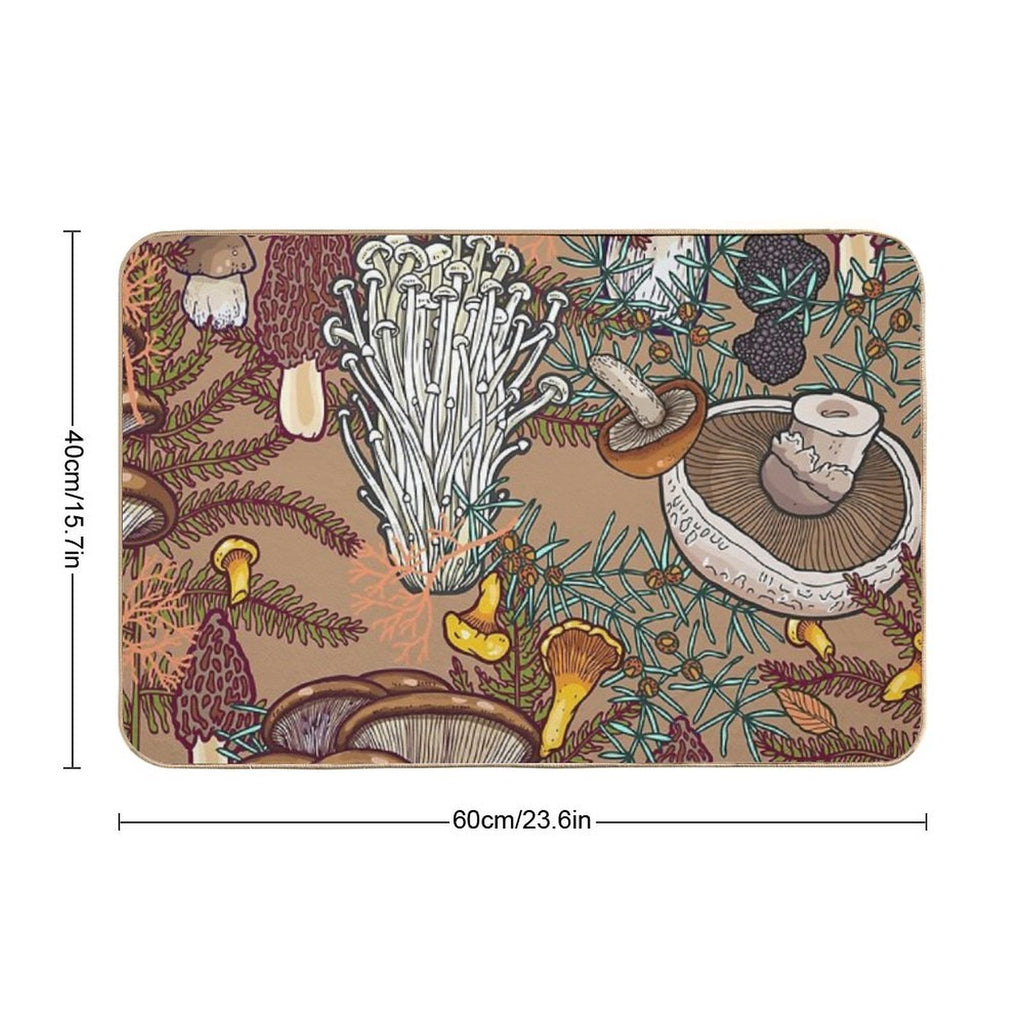 Beige Mushroom Forest  Non-Slip Bath Mat