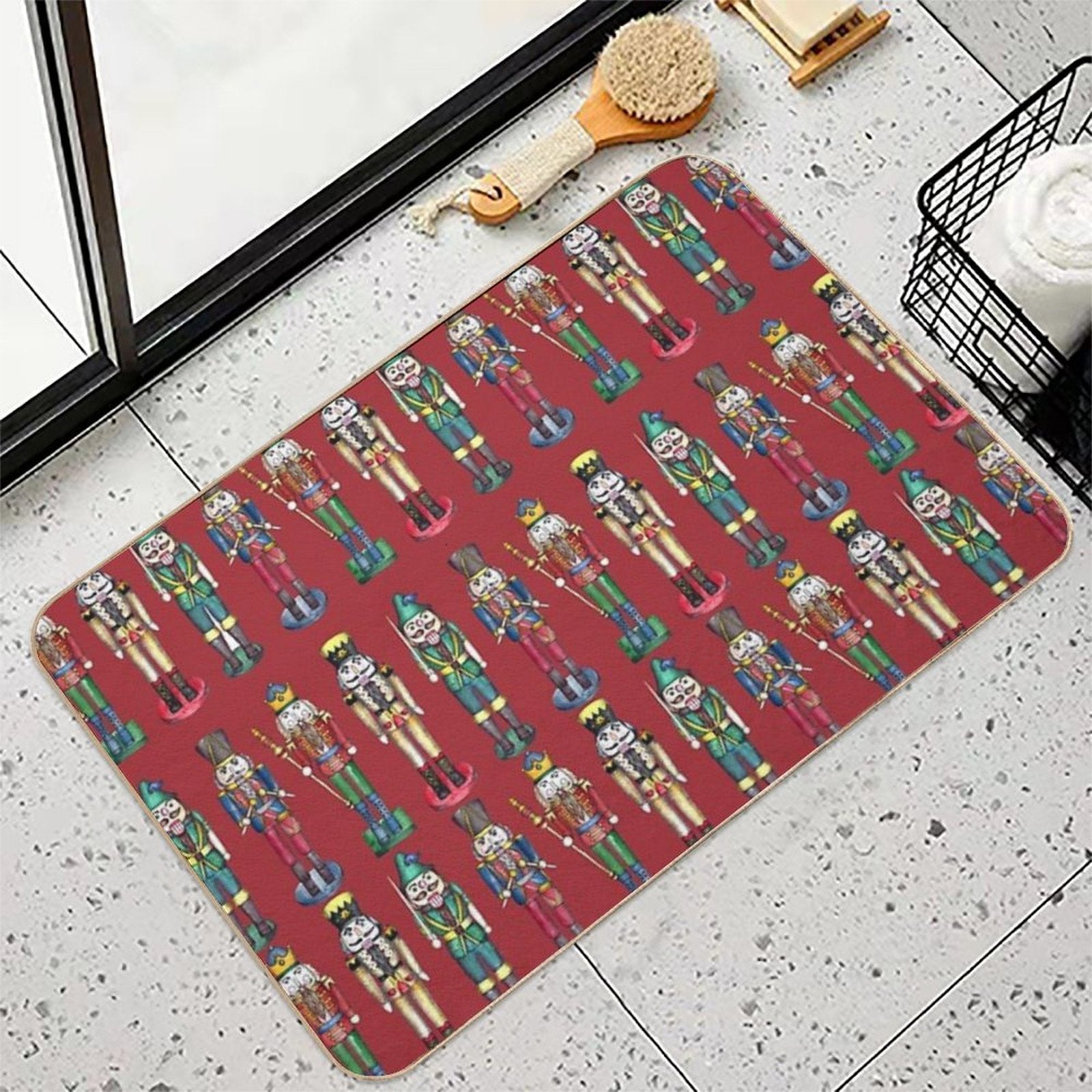 The Nutcracker Prince Pattern in Red  Easy To Clean Bath Mat