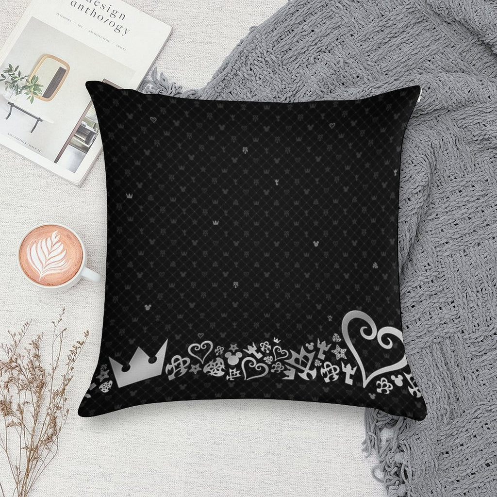 Kingdom Hearts - Black Pattern Soft Hidden Zipper Throw Pillow