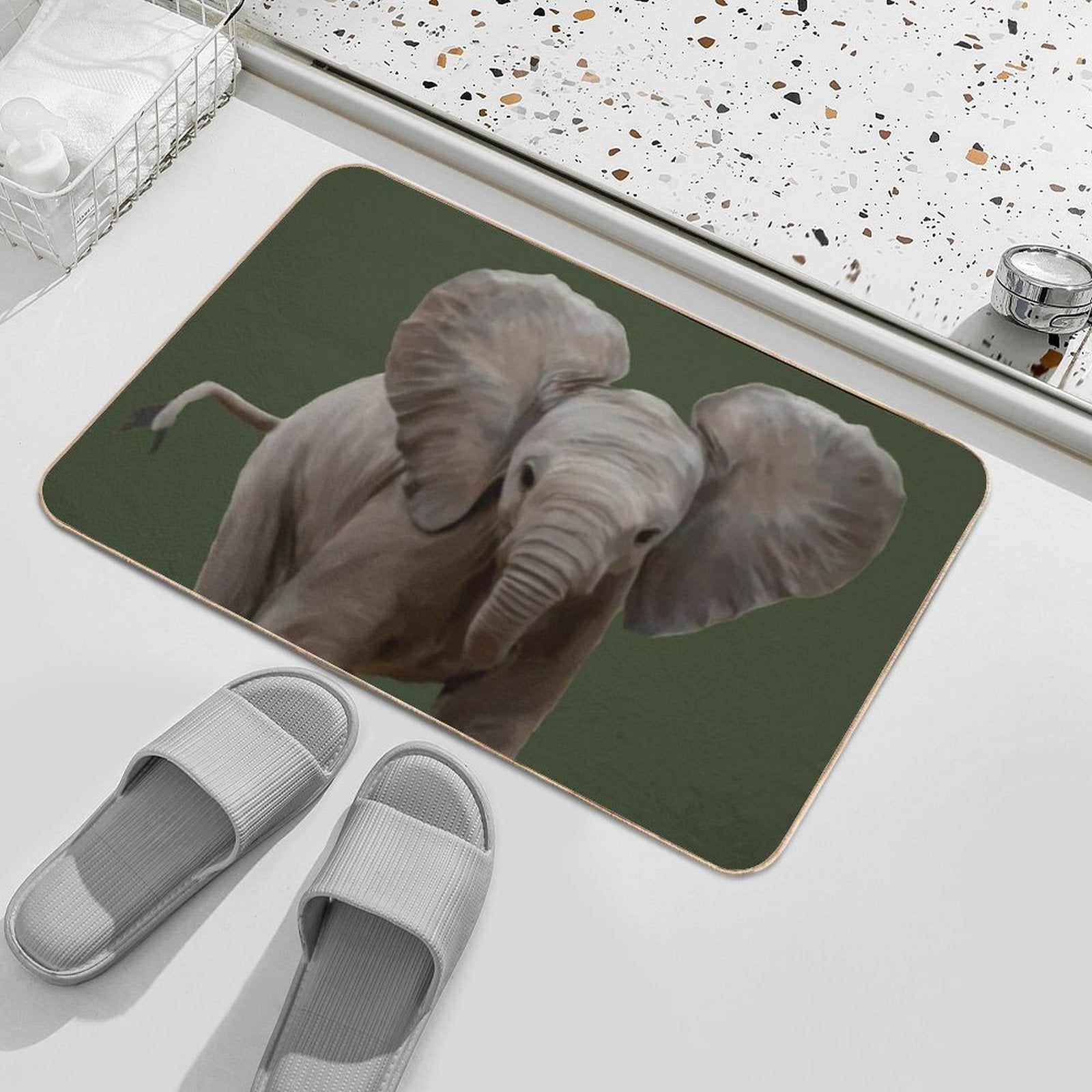 Baby Elephant Painting  Slip-Resistant Bath Mat