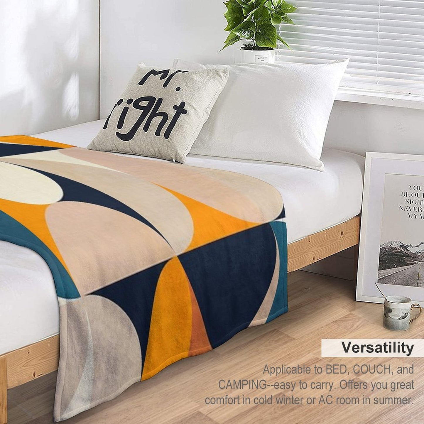 Mid Century Modern, Half Circles, Geometric, Mustard Yellow, Teal. Sand Multi-functional Throw Blanket